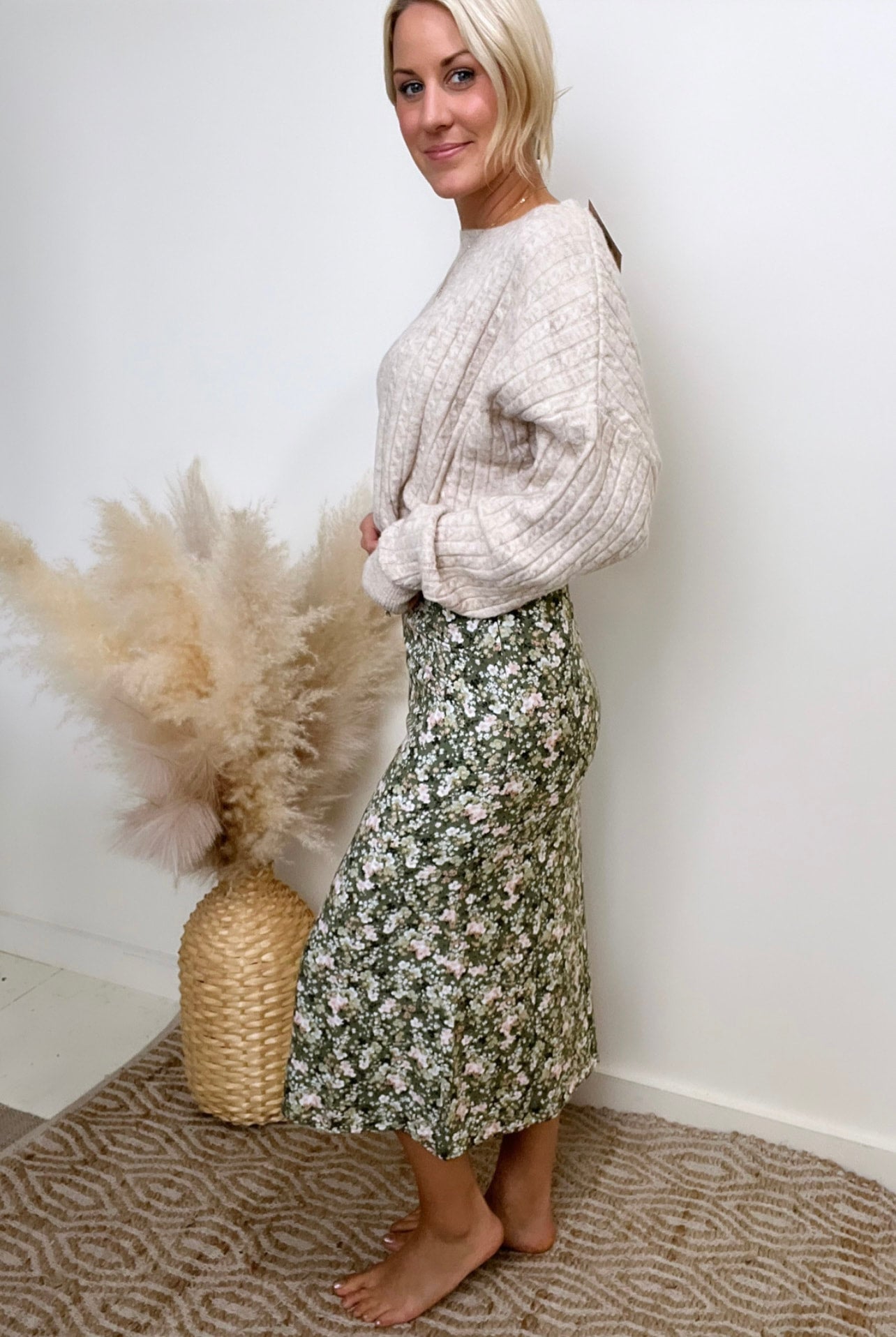 Ivy Green Floral Midi Skirt Farm and Thread